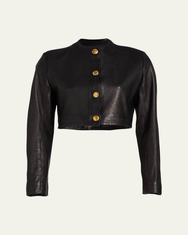 Leather Cropped Single-Breasted Jacket